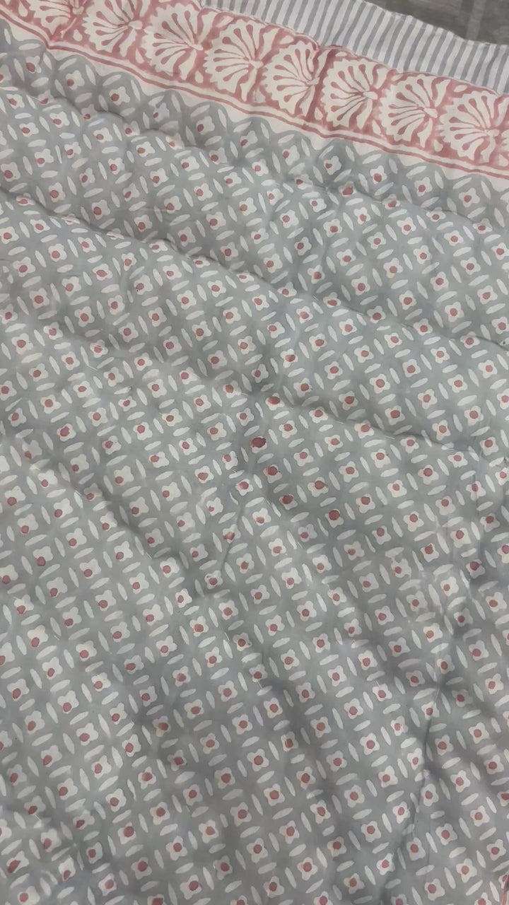 Jaipur Chintz reversible quilted Throw In vintage blue  & dusty pink