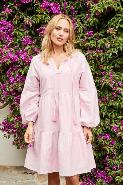 Sunita embroidered linen tunic dress in lilac
