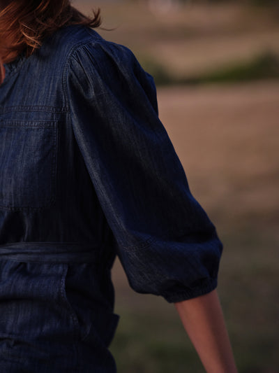 denim long sleeve jumpsuit