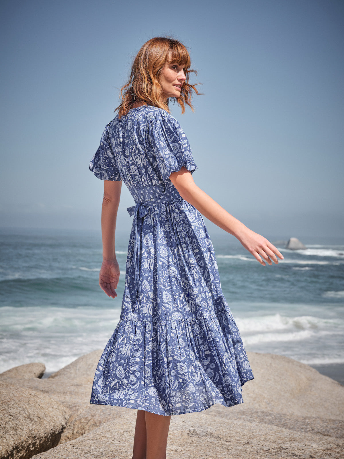 Grey floral midi dress discount