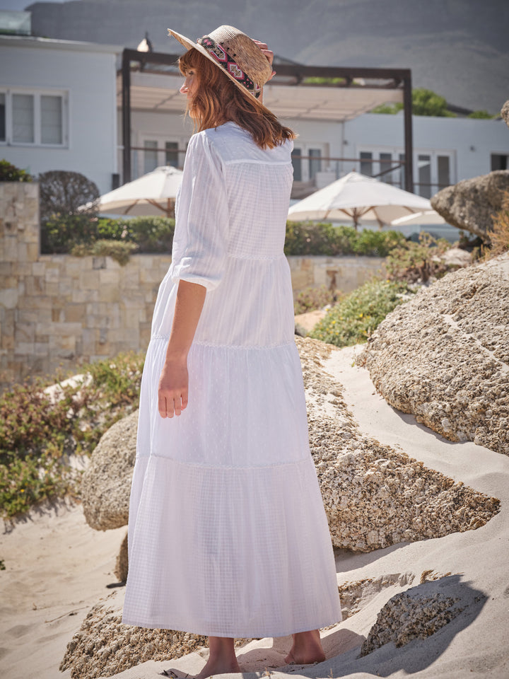 Kate Patchwork Maxi Dress In Jasmine White