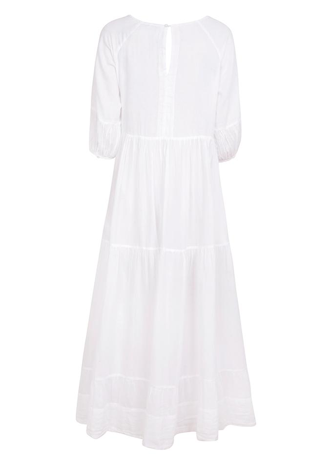 Chikankari-embroidered maxi dress in white - Dilli Grey