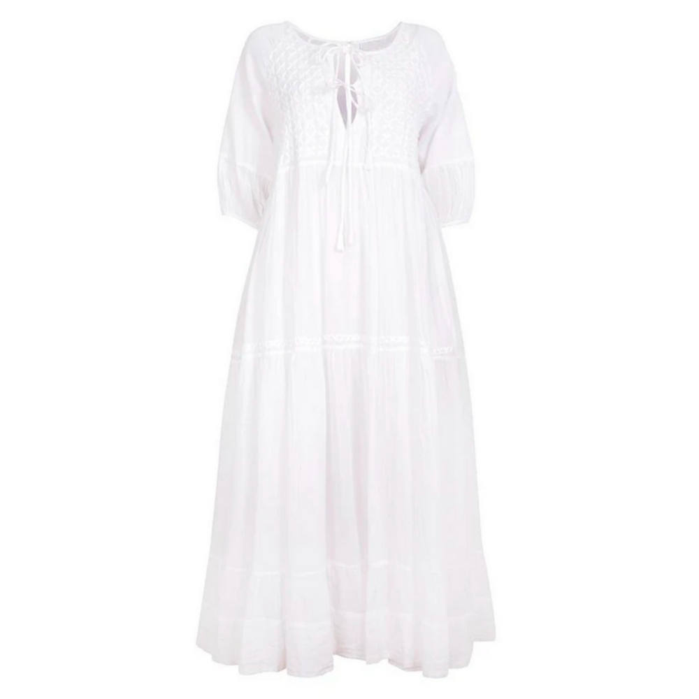 Chikankari-embroidered maxi dress in white - Dilli Grey