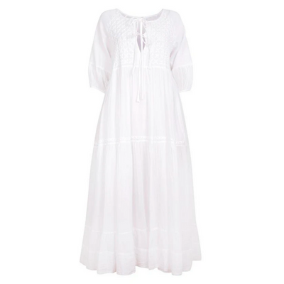 Chikankari-embroidered maxi dress in white - Dilli Grey