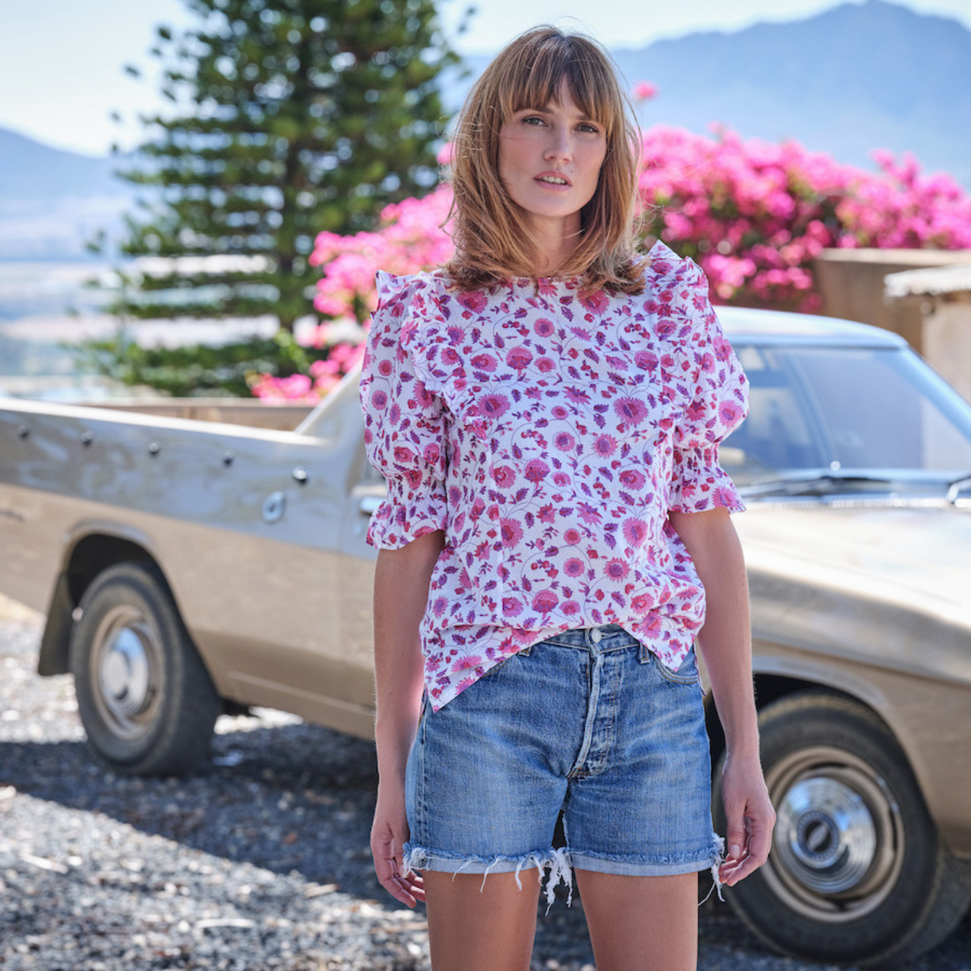 Emily Floral Top In Rani Pink