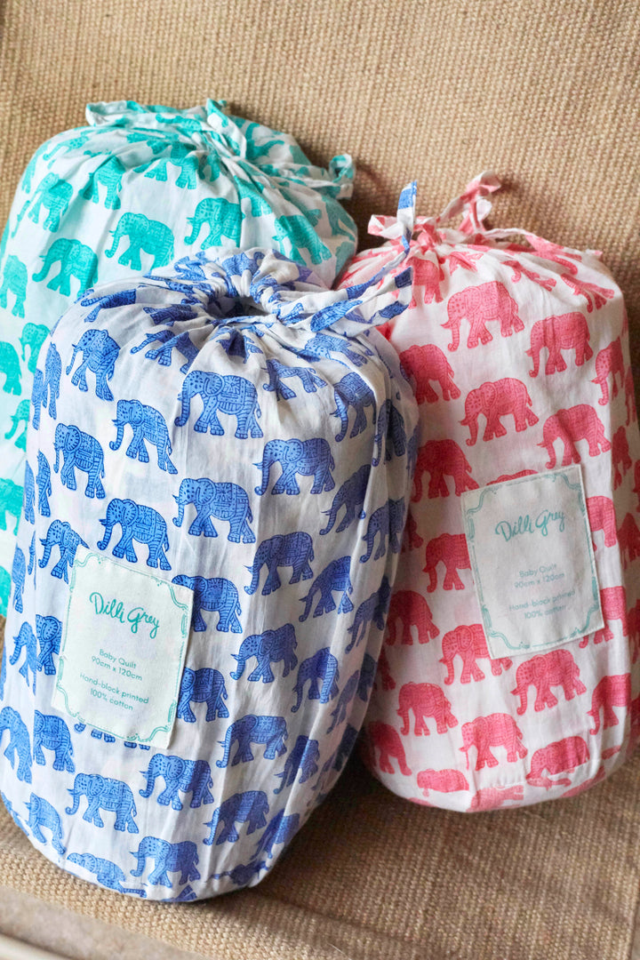 Teal elephant mini quilt