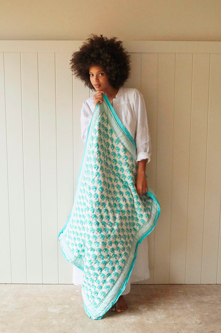 Teal elephant mini quilt