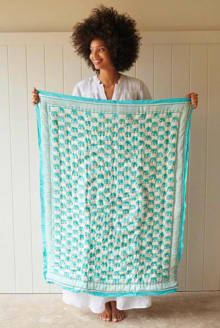 Teal elephant mini quilt