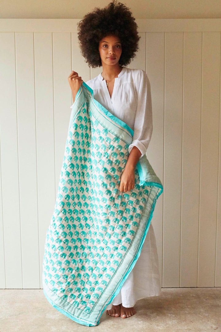 Teal elephant mini quilt