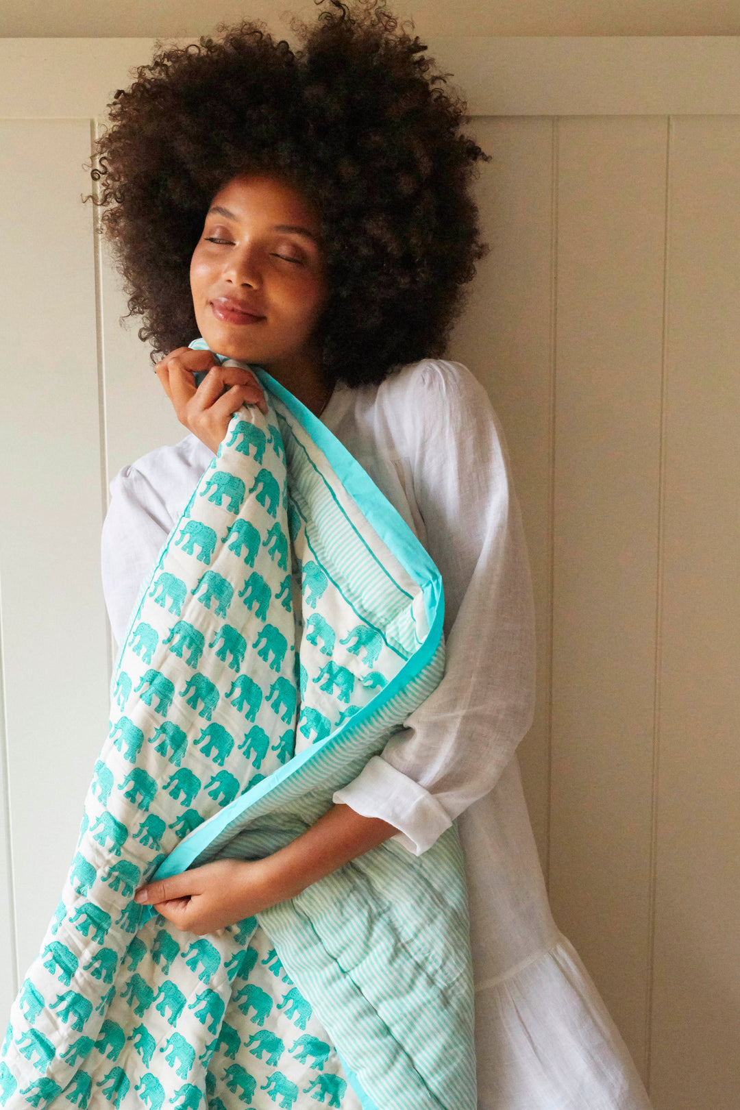 Teal elephant mini quilt