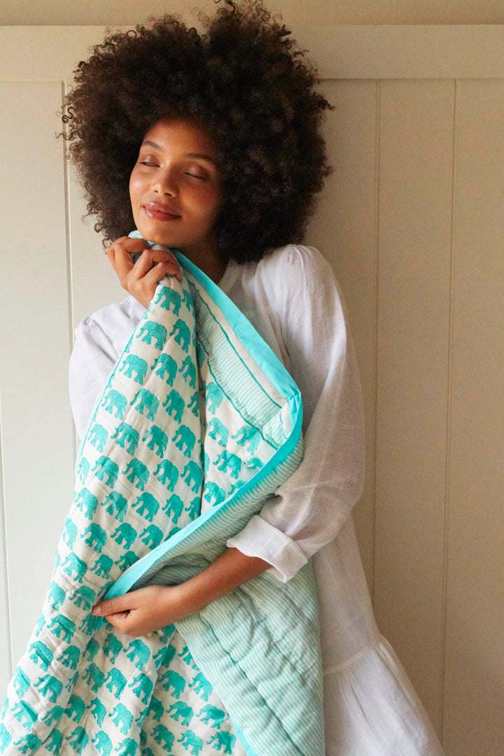 Teal elephant mini quilt