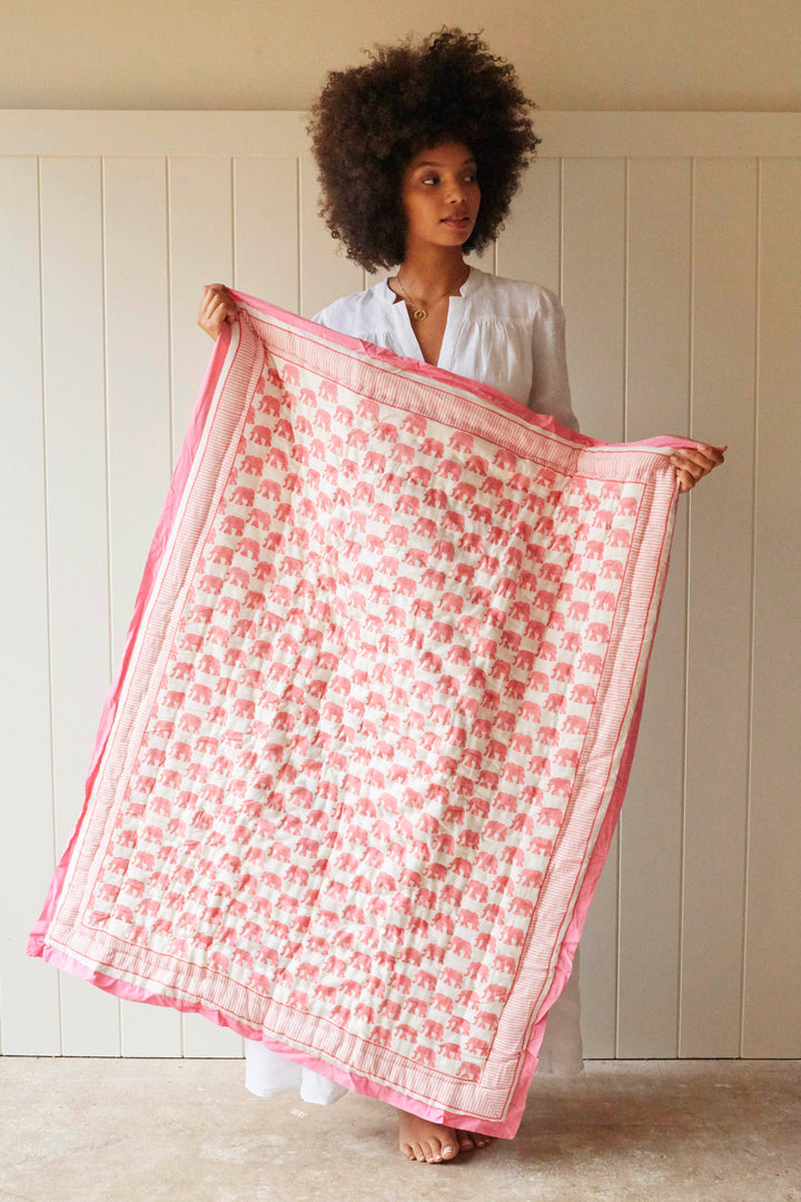 Cosmos pink elephant mini quilt