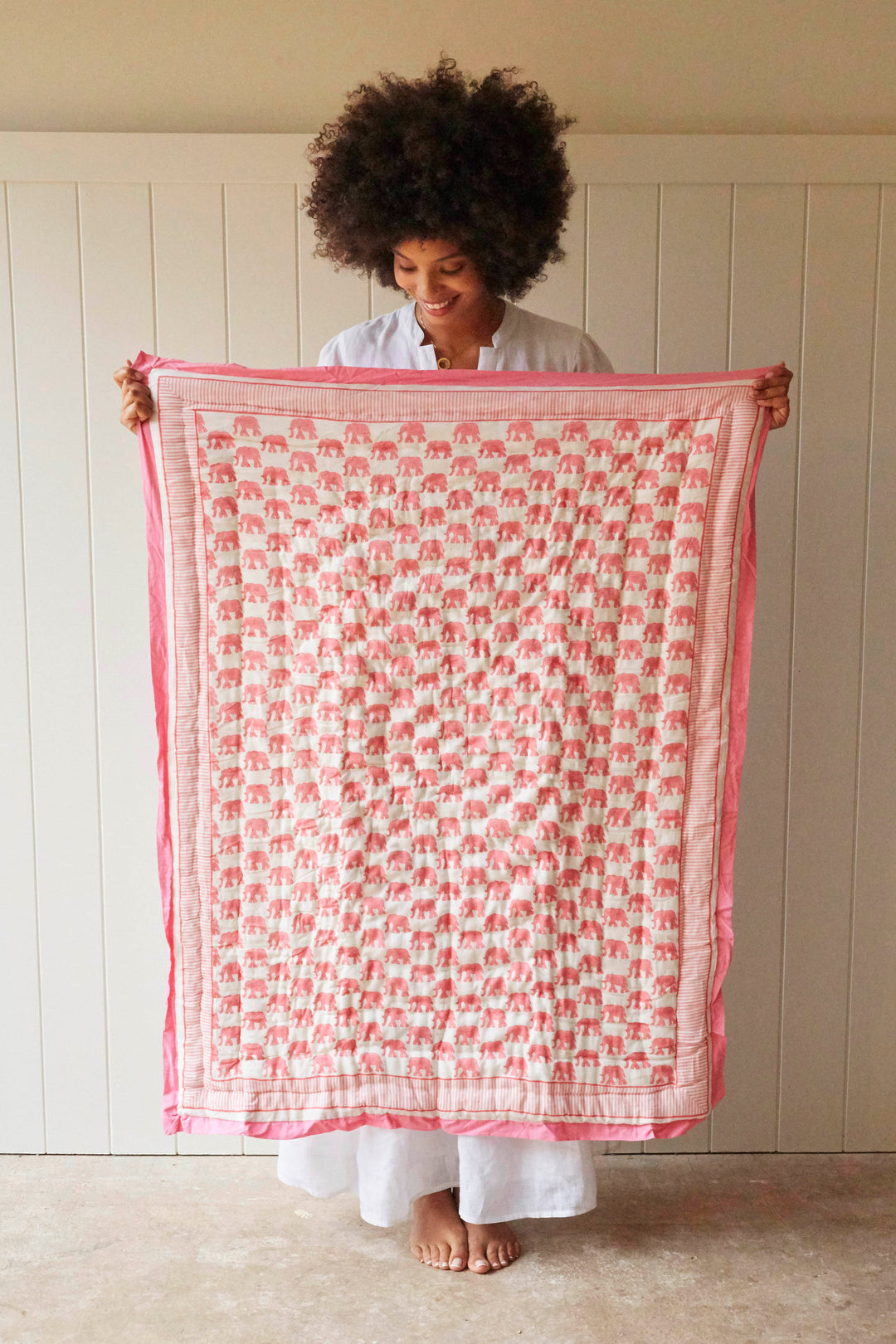 Cosmos pink elephant mini quilt