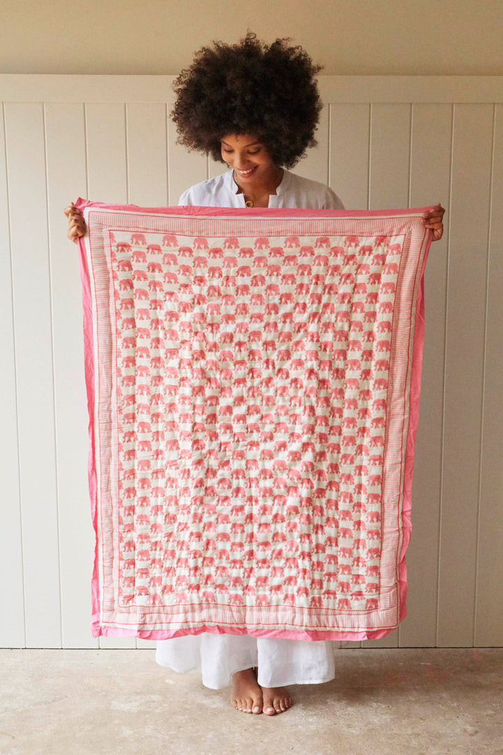 Cosmos pink elephant mini quilt