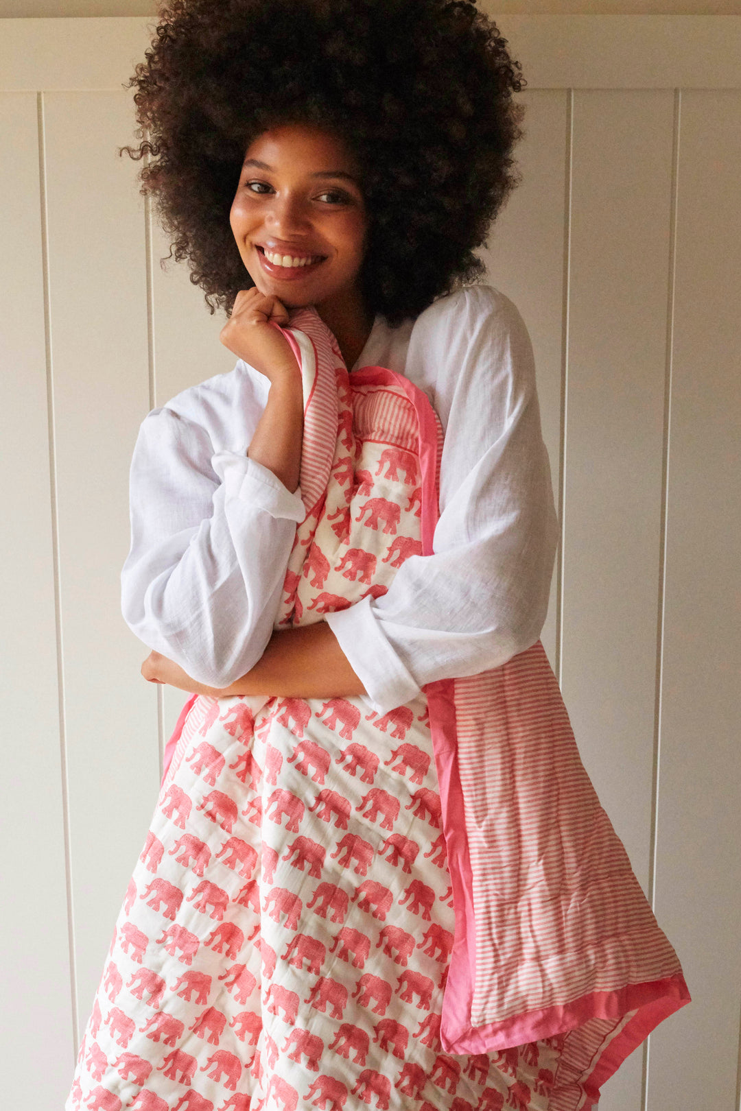 Cosmos pink elephant mini quilt