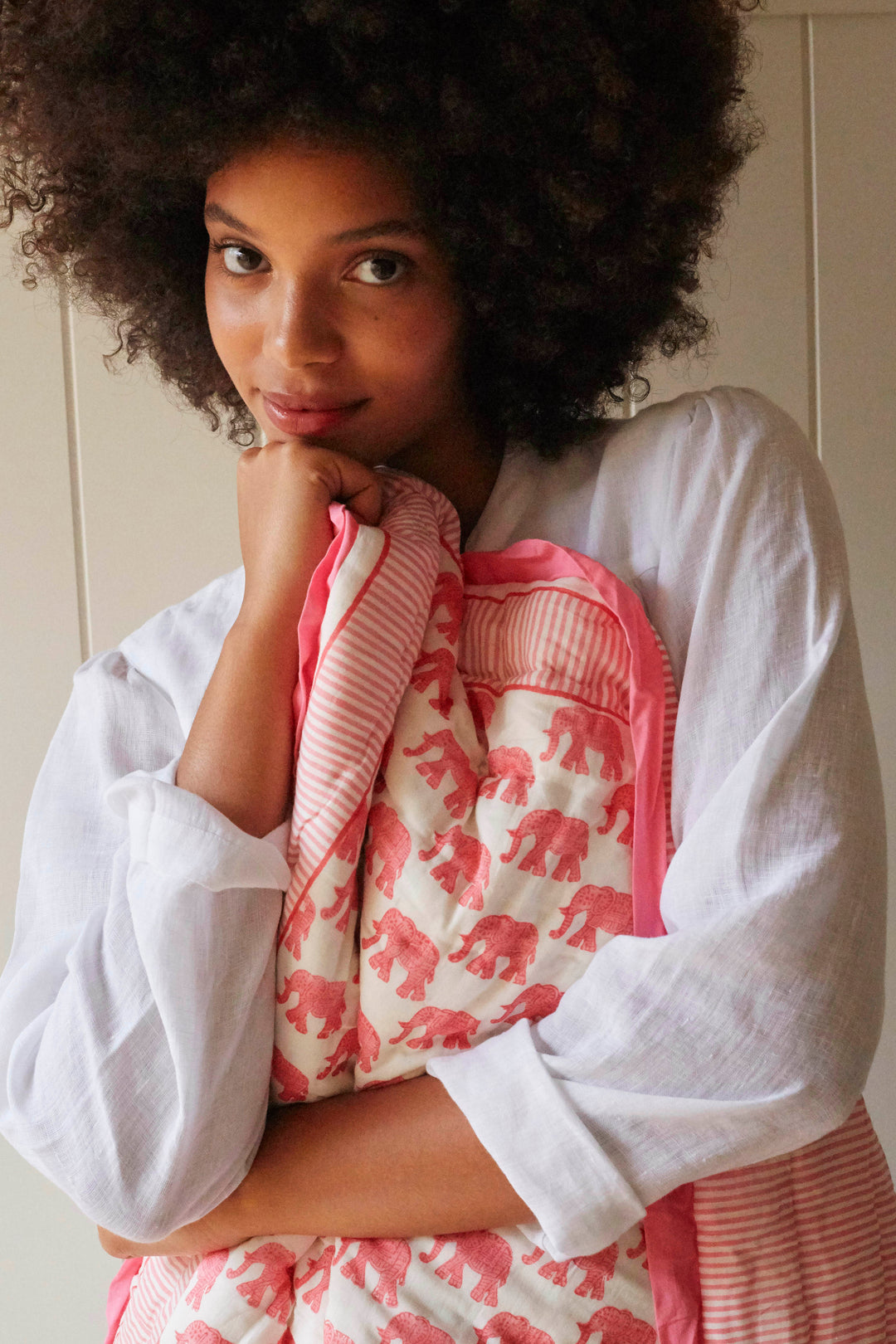 Cosmos pink elephant mini quilt