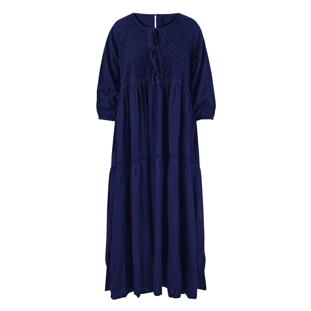 Chikankari-embroidered maxi dress in midnight blue