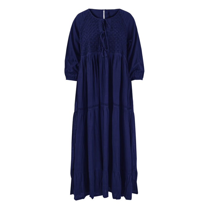 Chikankari-embroidered maxi dress in midnight blue