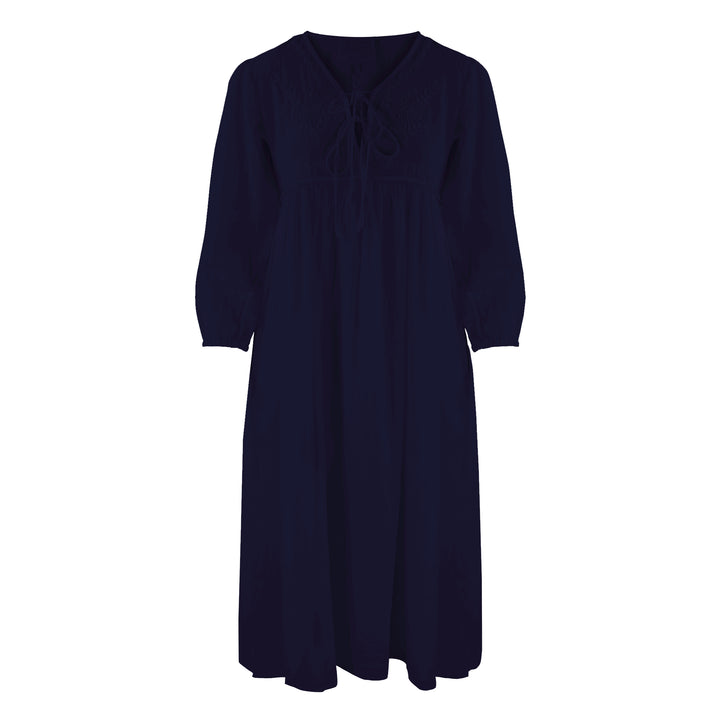 Chikankari-embroidered Midi Dress in Midnight Blue