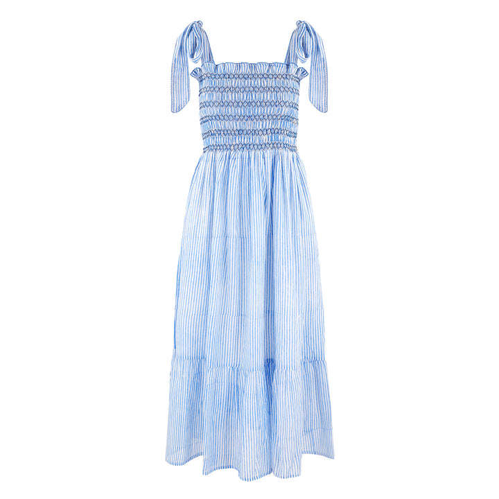 Yasmin striped smocked sun dress in blue