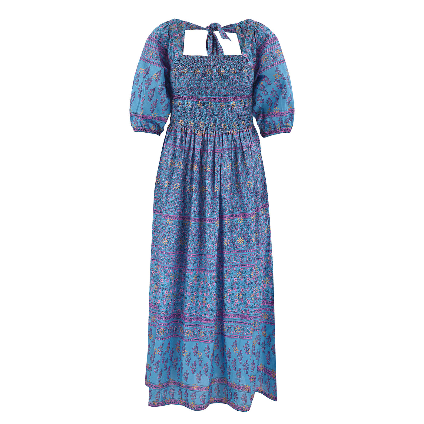 Lizzie Smocked Maxi Dress in Blue Paisley