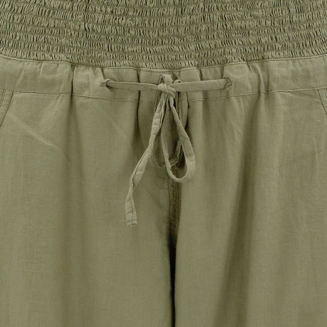 Chikankari-embroidered yoga pants in khaki - Dilli Grey