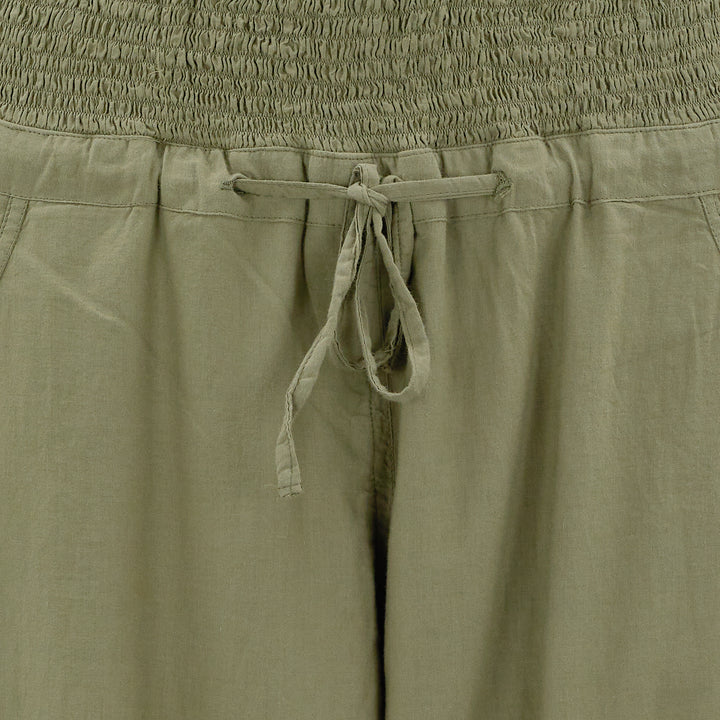 Chikankari-embroidered yoga pants in khaki - Dilli Grey
