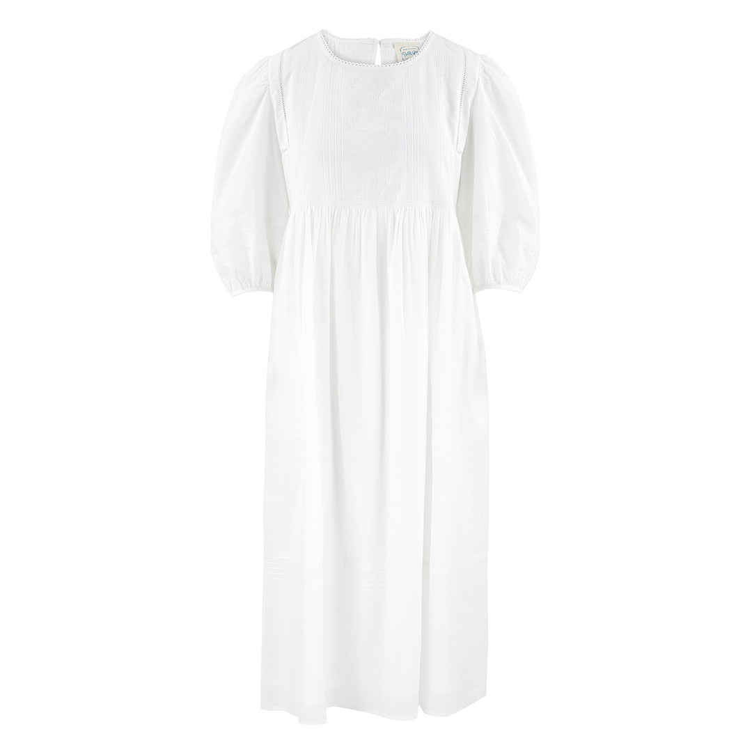 Sona Embroidered Midi Dress in Jasmine White