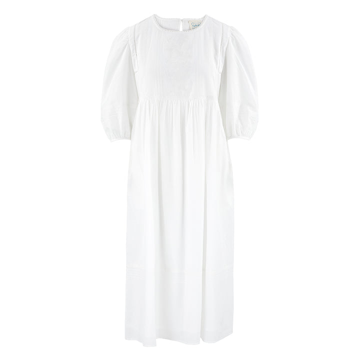 Sona Embroidered Midi Dress in Jasmine White