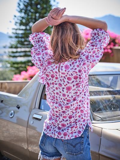 Emily Floral Top In Rani Pink