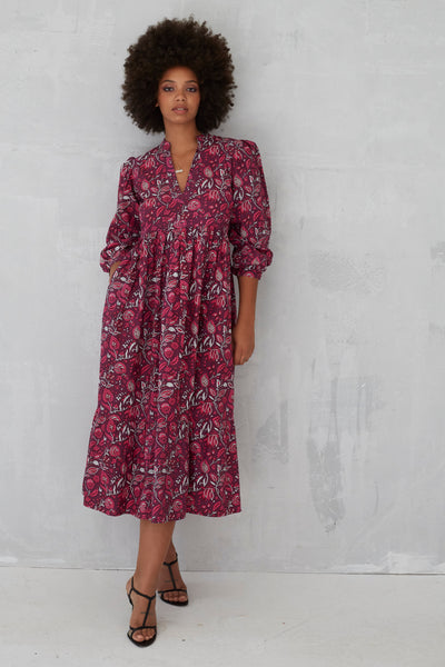 Florence Patta Print Poplin Dress in Cassis