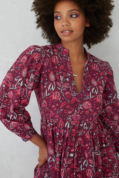 Florence Patta Print Poplin Dress in Cassis