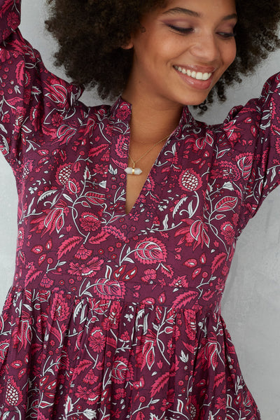 Florence Patta Print Poplin Dress in Cassis