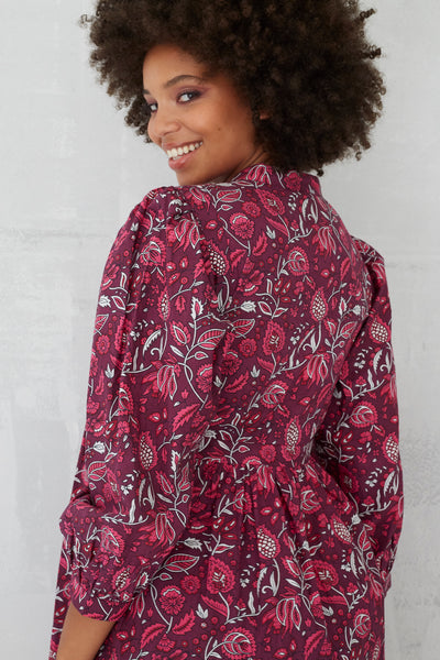 Florence Patta Print Poplin Dress in Cassis