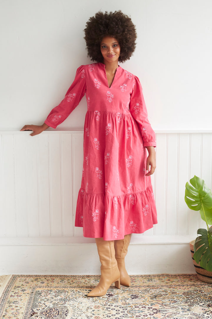 Florence Embroidered Cord Dress in Pink