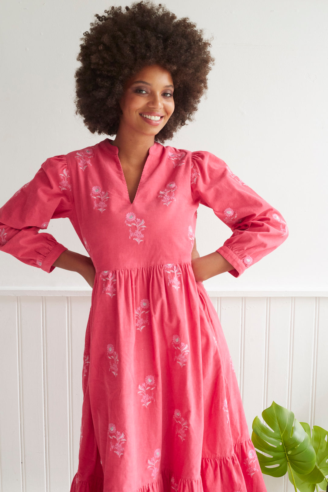 Florence Embroidered Cord Dress in Pink
