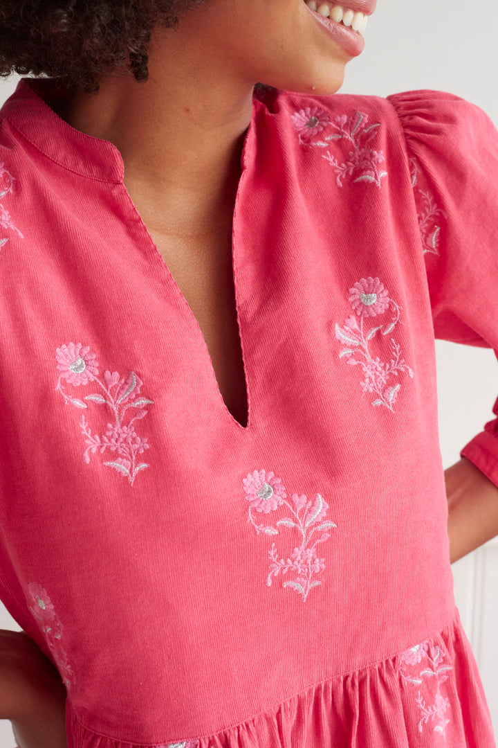 Florence Embroidered Cord Dress in Pink