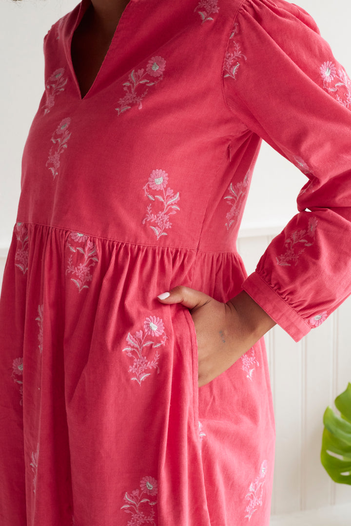 Florence Embroidered Cord Dress in Pink