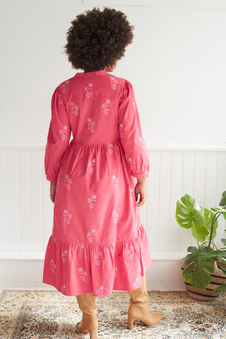 Florence Embroidered Cord Dress in Pink