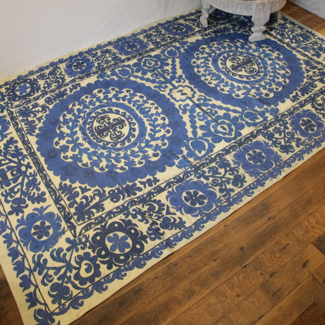 Suzani Print Cotton Rug in Sapphire