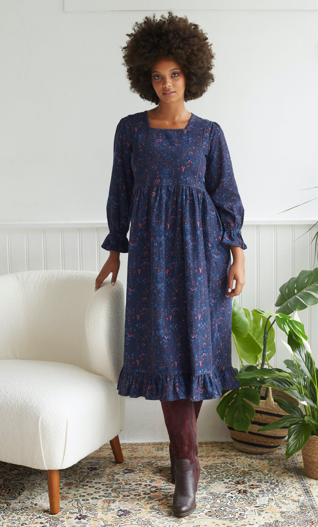 Iris Mini Chintz Cord Dress In Midnight