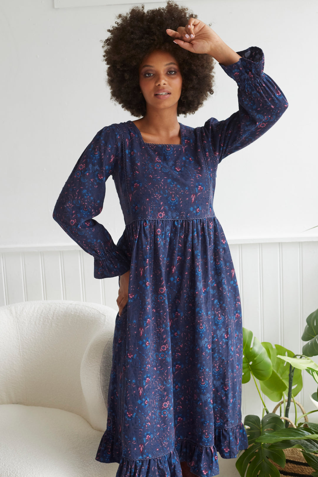 Iris Mini Chintz Cord Dress In Midnight