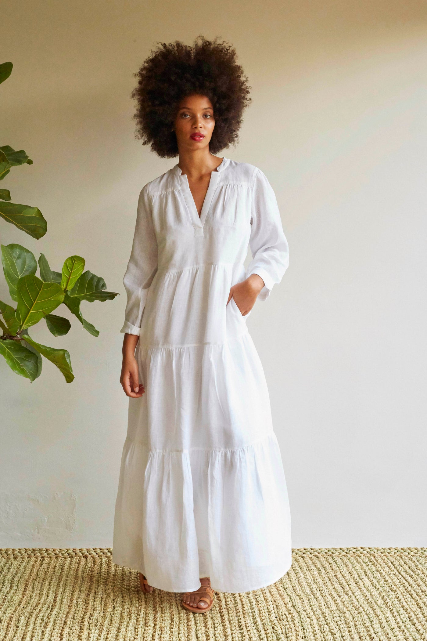 Kate linen maxi dress in white
