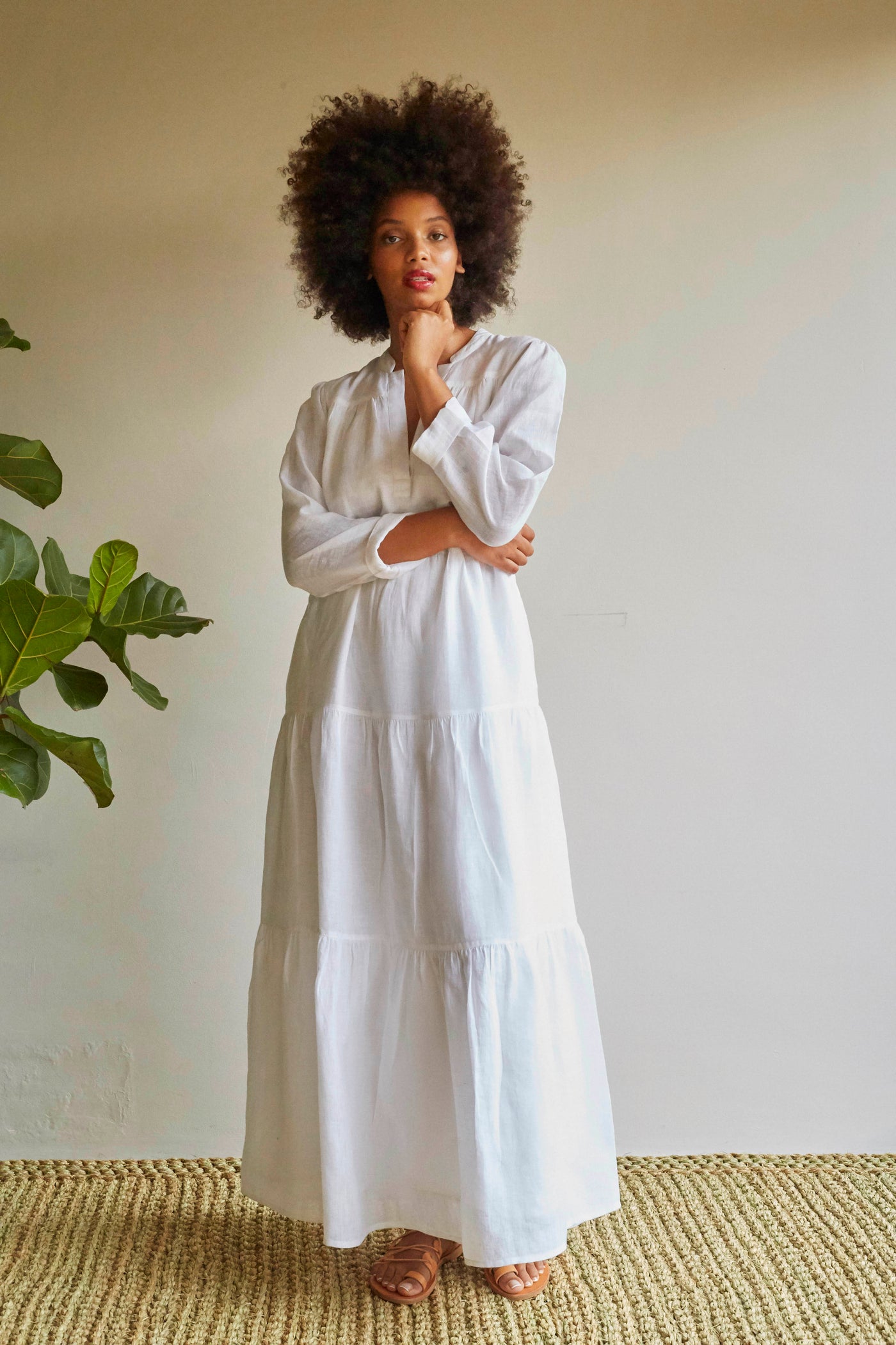 Kate linen maxi dress in white