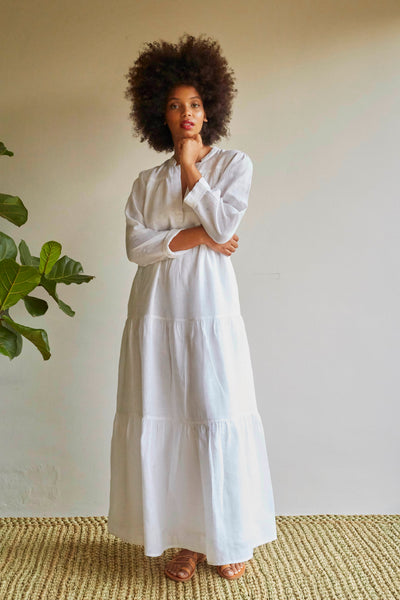 Kate linen maxi dress in white