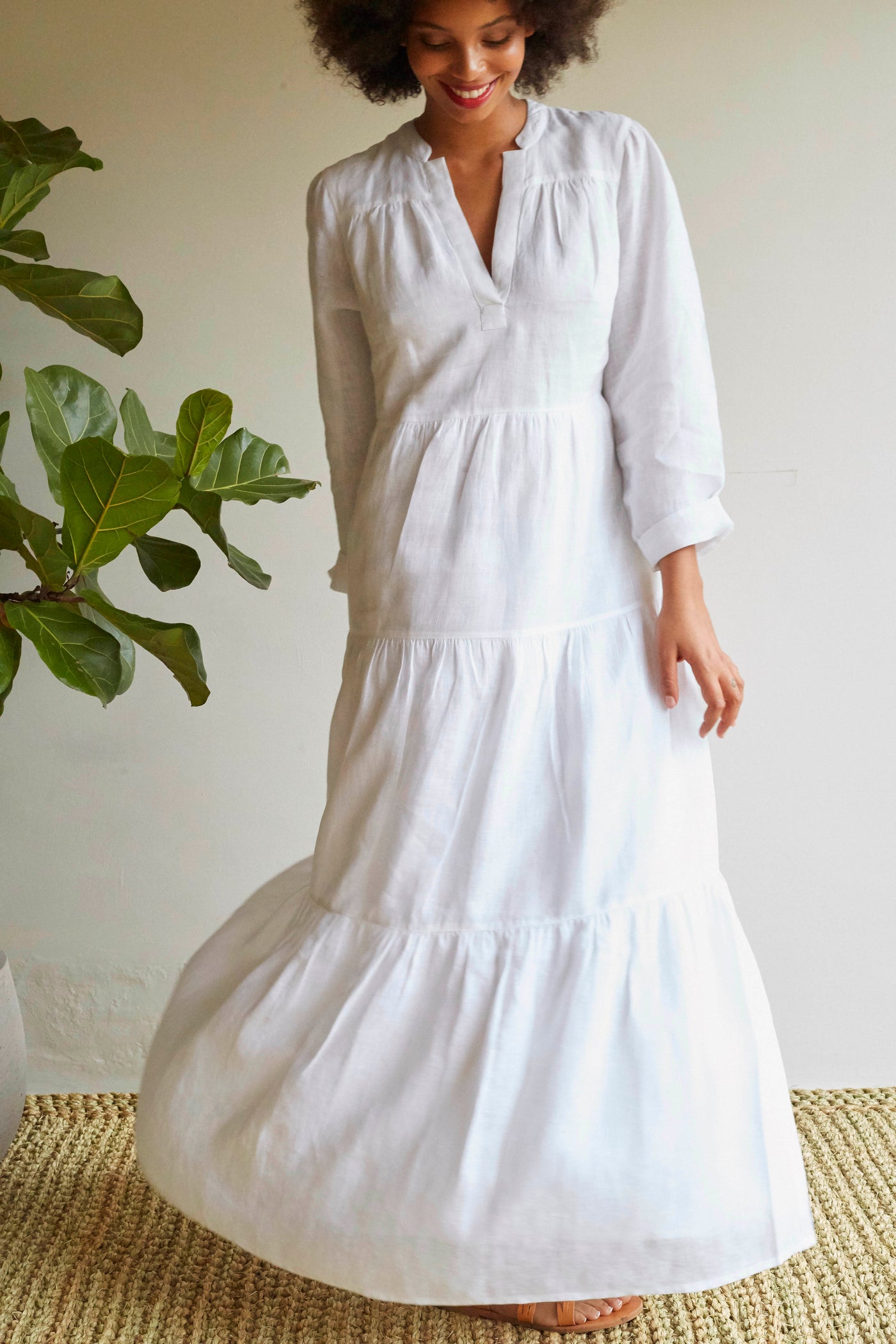 Kate linen maxi dress in white