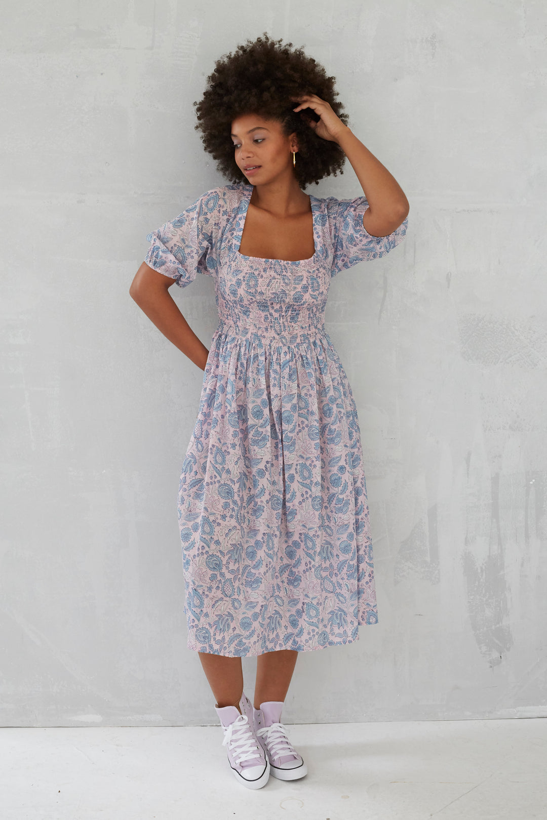 Lizzie Smocked Midi Dress In Patta Print - ARCHIVE SALE NO RETURNS