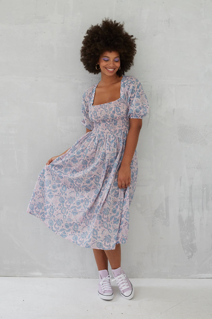 Lizzie Smocked Midi Dress In Patta Print - ARCHIVE SALE NO RETURNS