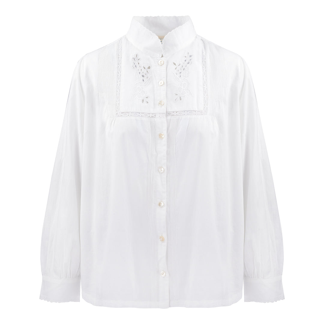 Mila lace insert shirt in white