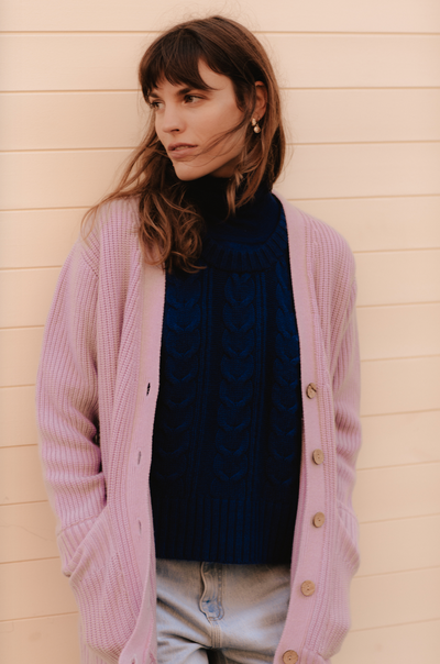 Valerie Cashmere Wool Boyfriend Cardi in Lilac